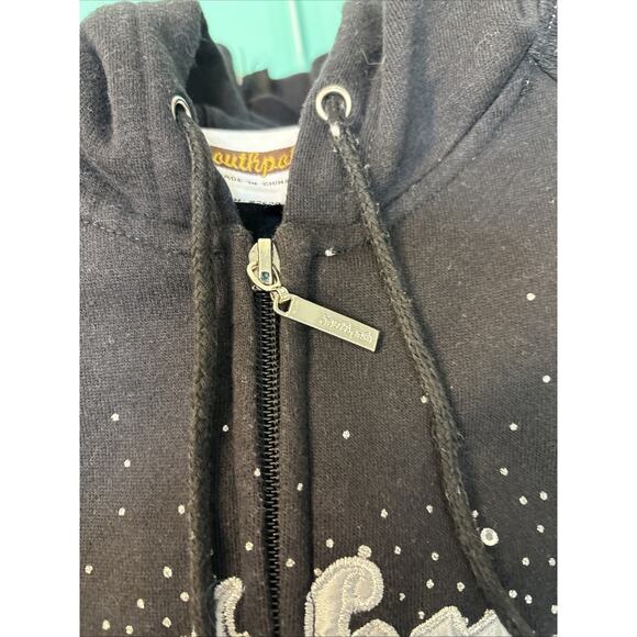 Y2K Southpole Streetwear Graphic Bling Hoodie Black Zip Up Youth Lg - Picture 11 of 12
